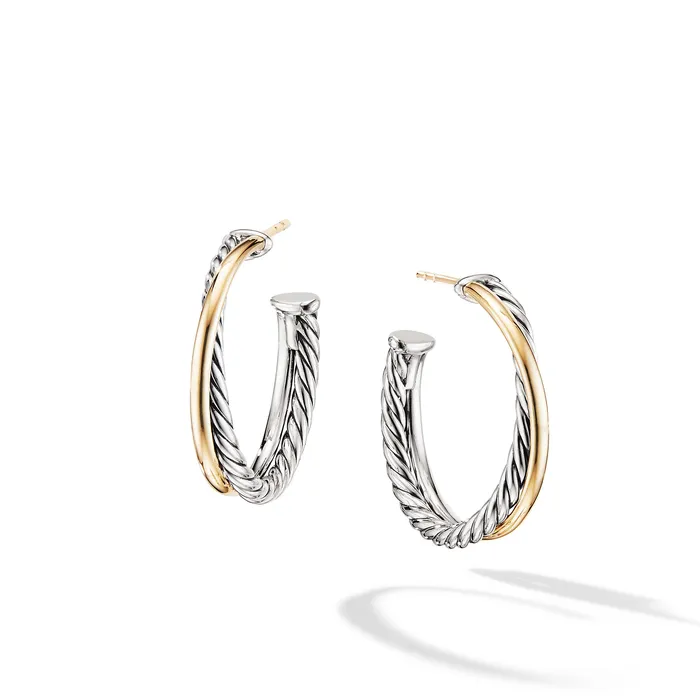 Earrings David Yurman Crossover Hoop Earrings in Sterling Silver with 18K Yellow Gold 265mm