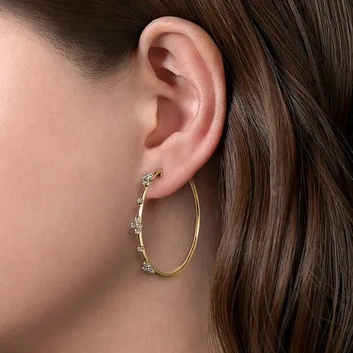 GABRIEL CO Earrings 14K Yellow Gold Prong Set 40mm Round Classic Diamond Hoop Earrings