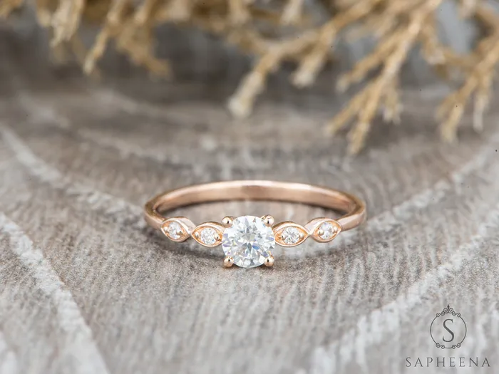 Sapheena Jewelry Rings Willow 05 Ct Solitaire Round Cut Engagement Ring With Side Stones