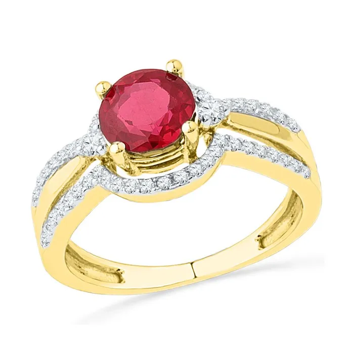 10k Yellow Gold Round Created Ruby Solitaire Ring 2 Cttw gndatlanta Rings