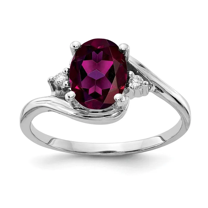 14k White Gold 8x6mm Oval Rhodolite Garnet AAA Diamond ring Goldia Rings