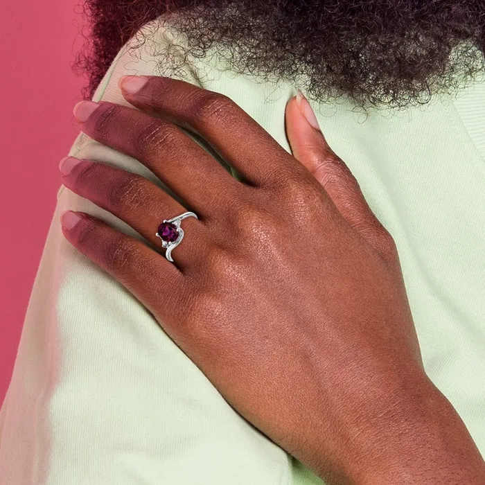 14k White Gold 8x6mm Oval Rhodolite Garnet AAA Diamond ring Goldia Rings