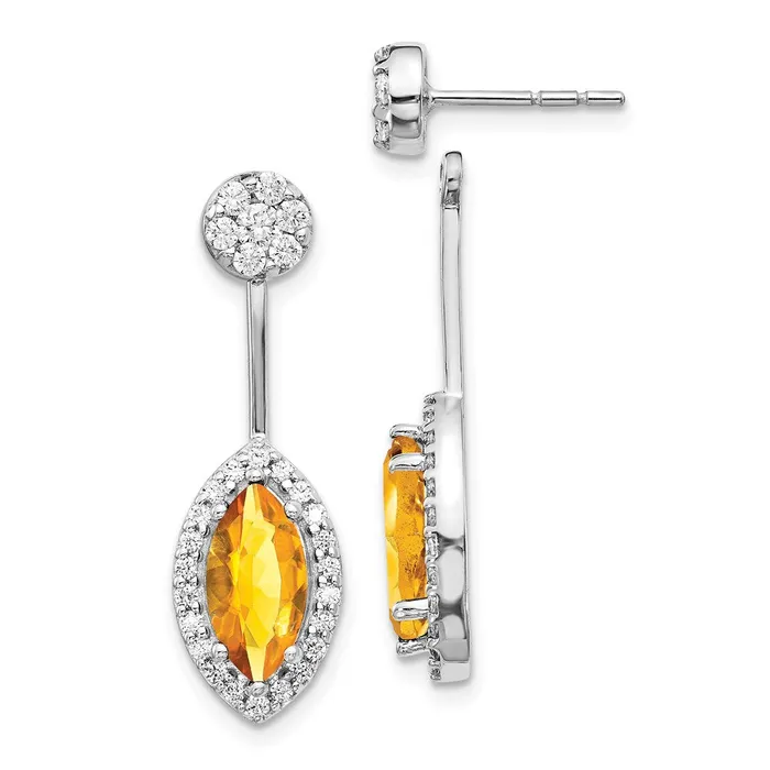 14k White Gold Real DiamondMarquise Citrine FrontBack Earrings Goldia Earrings