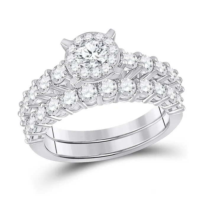 14k White Gold Round Diamond Bridal Wedding Ring Set 2 Cttw Certified gndatlanta Rings