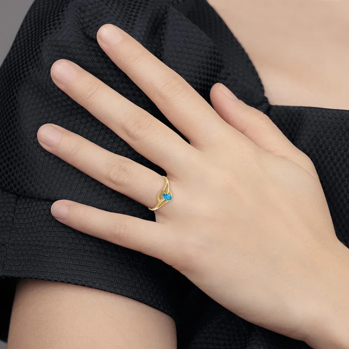 14K Yellow Gold 5x3mm Oval Blue Topaz AAA Real Diamond ring Goldiacom Rings