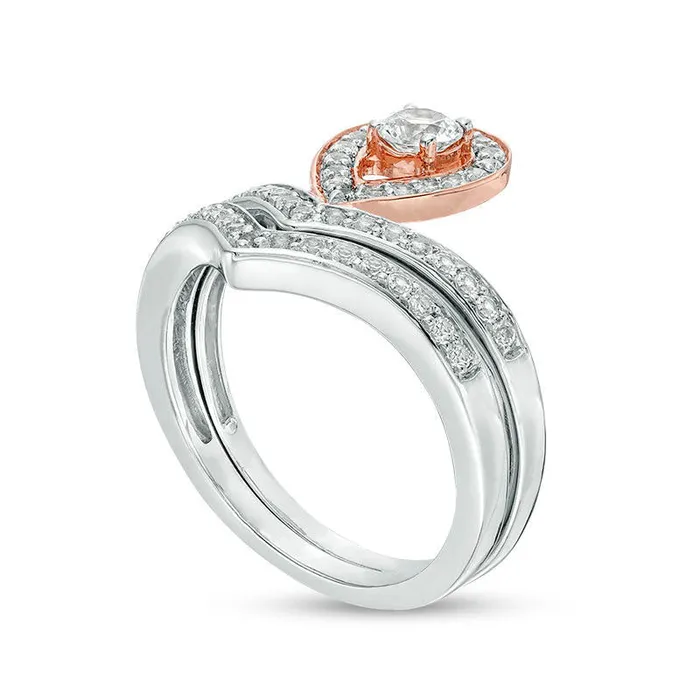 40mm LabCreated White Sapphire PearShaped Frame Chevron Bridal Engagement Ring Set in Sterling Silver and Solid 10K Rose Gold Goldia Rings 40mm LabCreated White Sapphire PearShaped Frame Chevron Bridal Engagement Ring Set in Sterling Silver and Solid 10K Rose Gold Goldia Rings