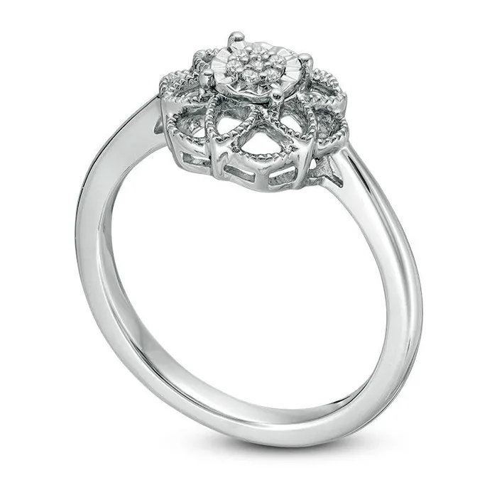 Composite Natural Diamond Accent Flower Ring in Sterling Silver Goldia Rings Composite Natural Diamond Accent Flower Ring in Sterling Silver Goldia Rings
