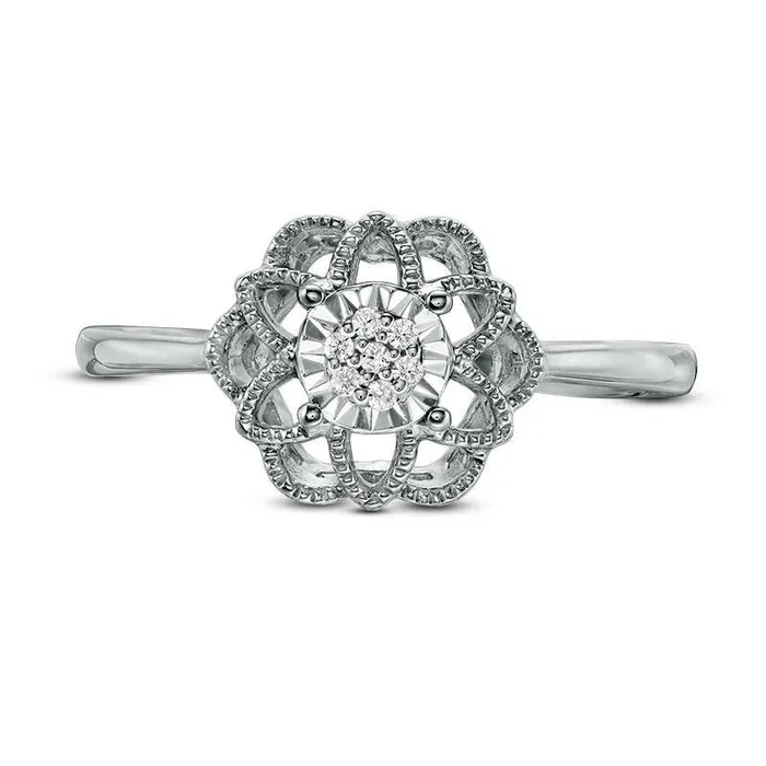 Composite Natural Diamond Accent Flower Ring in Sterling Silver Goldia Rings Composite Natural Diamond Accent Flower Ring in Sterling Silver Goldia Rings