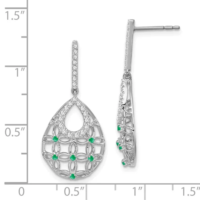 Earrings 14k White Gold Emerald and Real Diamond Dangle Earrings Goldia
