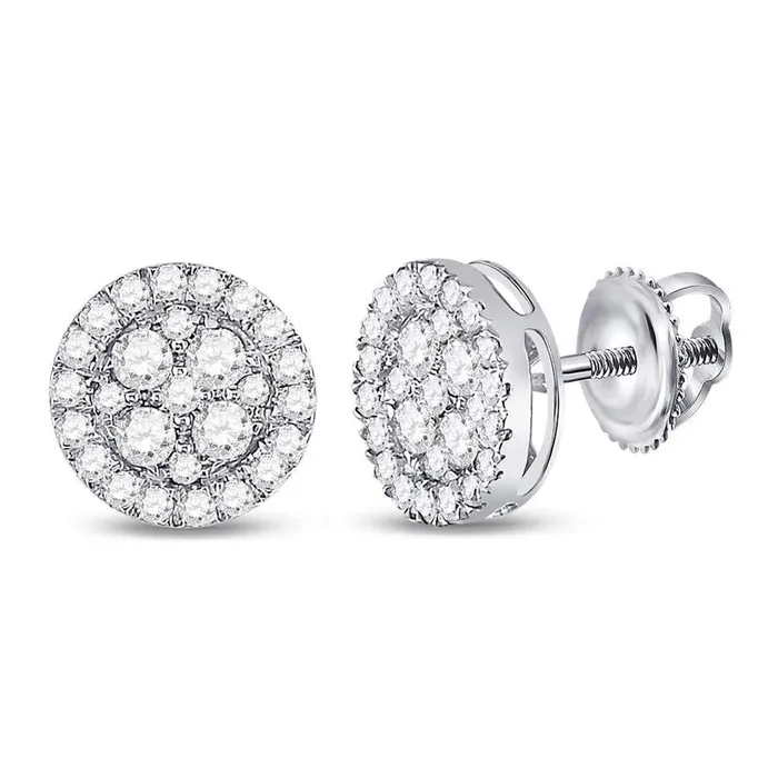 Earrings gndatlanta 14k White Gold Round Diamond Flower Cluster Earrings 1 Cttw