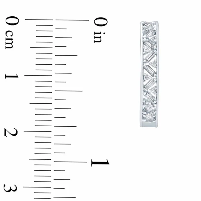Earrings Goldia 033 CT TW Baguette and Round Diamond Hoop Earrings in 10K White Gold Earrings Goldia 033 CT TW Baguette and Round Diamond Hoop Earrings in 10K White Gold