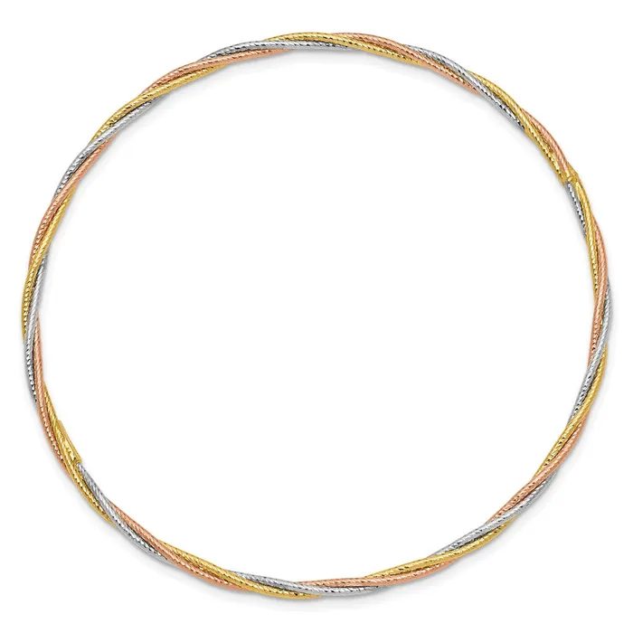 Earrings Goldia 14k TriColor Gold Diamondcut Twisted Slipon Bangle