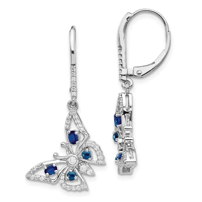 Earrings Goldia 14k White Gold Real DiamondSapphire Butterfly Leverback Earrings