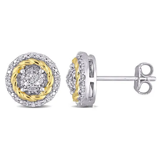 Earrings JMS always Original AMOUR 14 CT TW Diamond Rope Design Halo Stud Earrings In White and Yellow Plated Sterling Silver