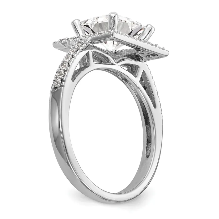 Goldia 200ct CZ Solid Real 14K White Gold Princess Square Halo Engagement Ring Rings