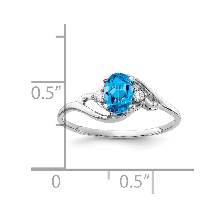 goldiaca 14k White Gold 6x4mm Oval Blue Topaz Checker AAA Real Diamond ring Rings