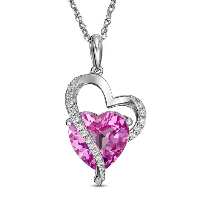 Goldia Necklaces 100mm LabCreated Pink and White Sapphire Abstract Heart Pendant in Sterling Silver