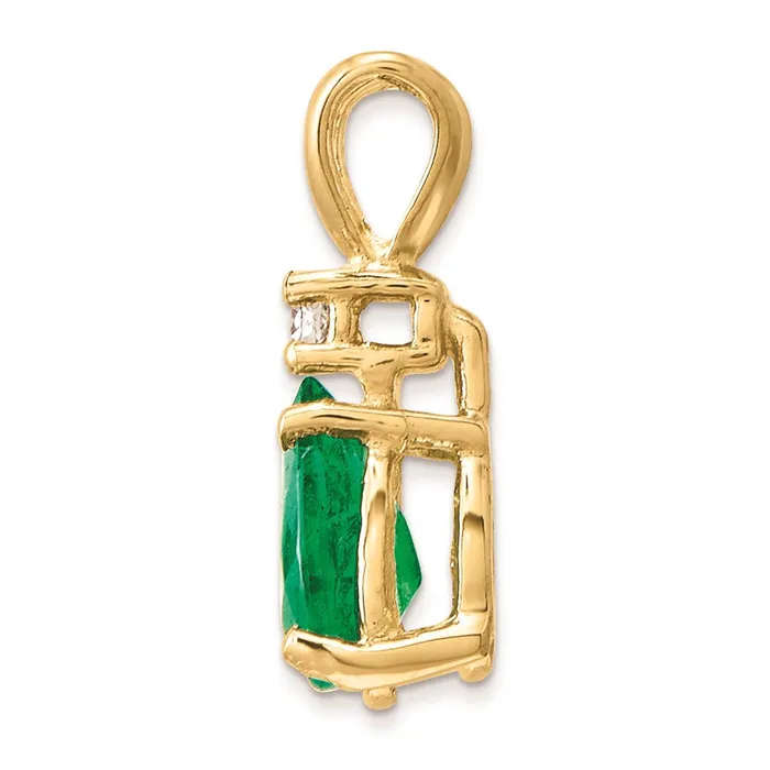 Goldia Necklaces 14K Yellow Gold 6x4mm Pear Emerald VS Real Diamond pendant