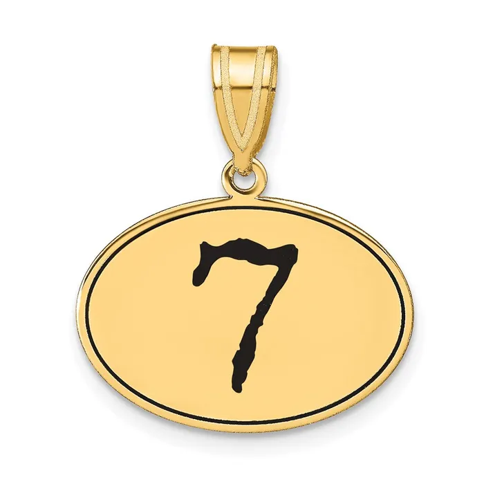 Goldia Necklaces 14k Yellow Gold Polished Number 7 Black Enamel Oval Pendant