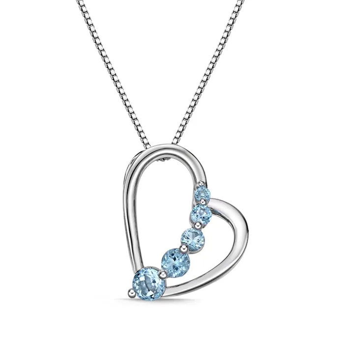 Goldia Necklaces Journey Blue Topaz Tilted Heart Pendant in Sterling Silver