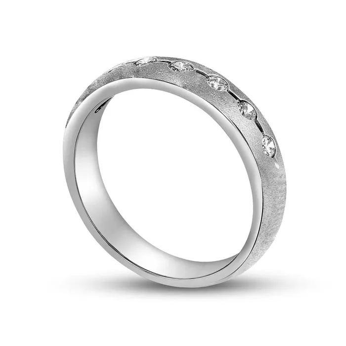 Goldia Rings 033 CT TW Natural Diamond Brushed Wedding Band in Solid 14K White Gold HSI2