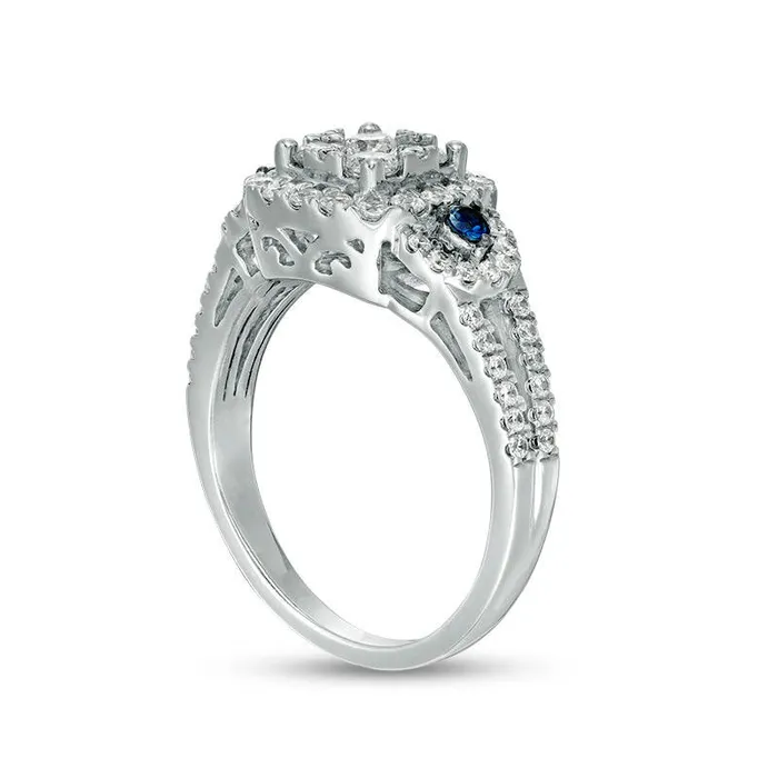 Goldia Rings 088 CT TW Natural Diamond and Blue Sapphire Cushion Frame Engagement Ring in Solid 10K White Gold