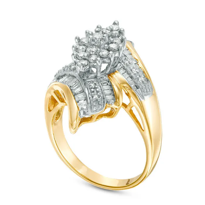 Goldia Rings 10 CT TW Composite Natural Diamond Marquise Bypass Ring in Sterling Silver with Solid 14K Gold Plate