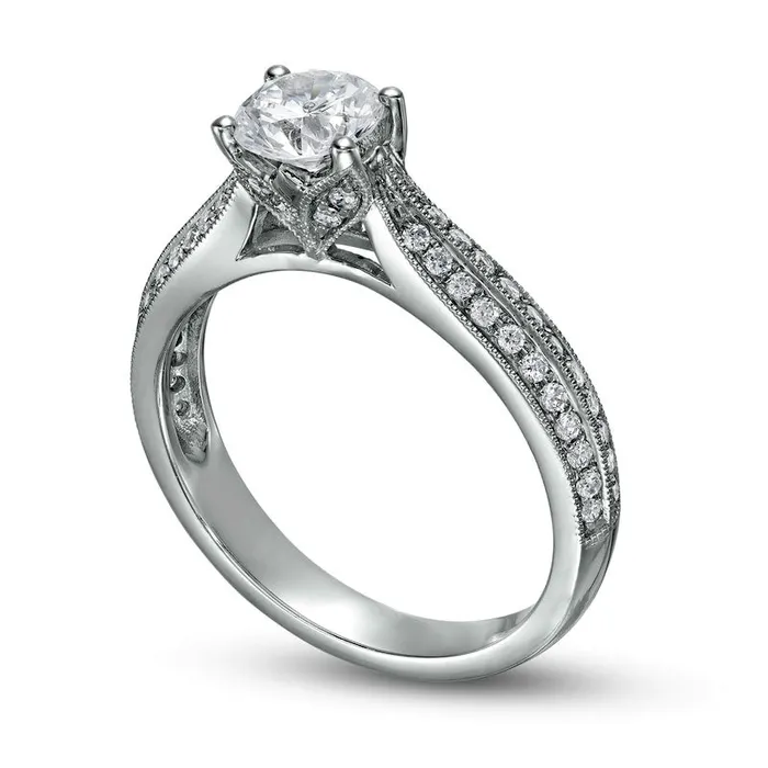 Goldia Rings 10 CT TW Natural Diamond Double Row Antique VintageStyle Engagement Ring in Solid 14K White Gold
