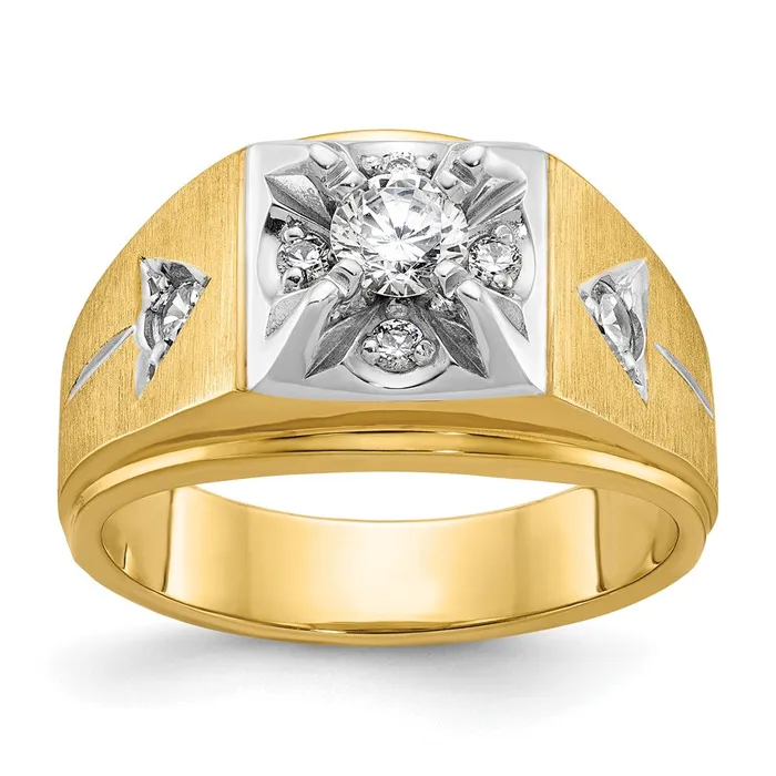 Goldia Rings 14k Twotone Gold Mens Polished and Satin 34 carat Diamond Complete Ring