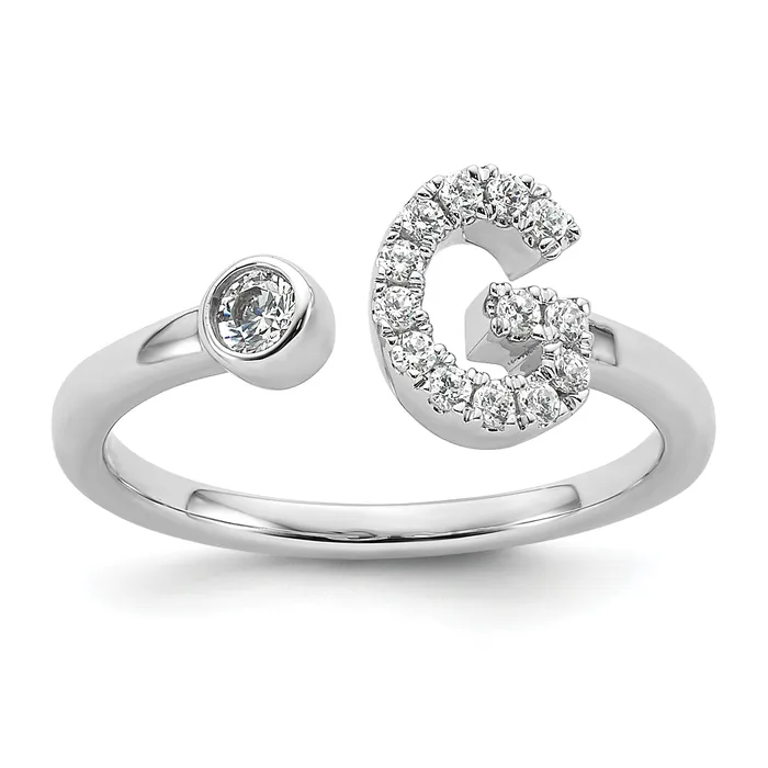 Goldia Rings 14k White Gold 15 Ct Lab Grown Diamond VSSI G Initial G Adjustable Ring