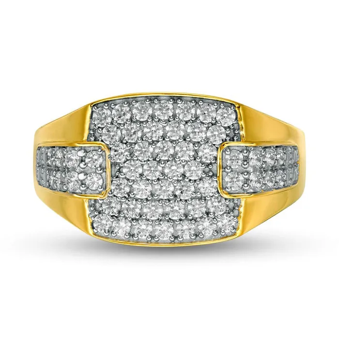 Goldia Rings Mens 10 CT TW Composite Natural Diamond Collar Overlay Ring in Solid 10K Yellow Gold