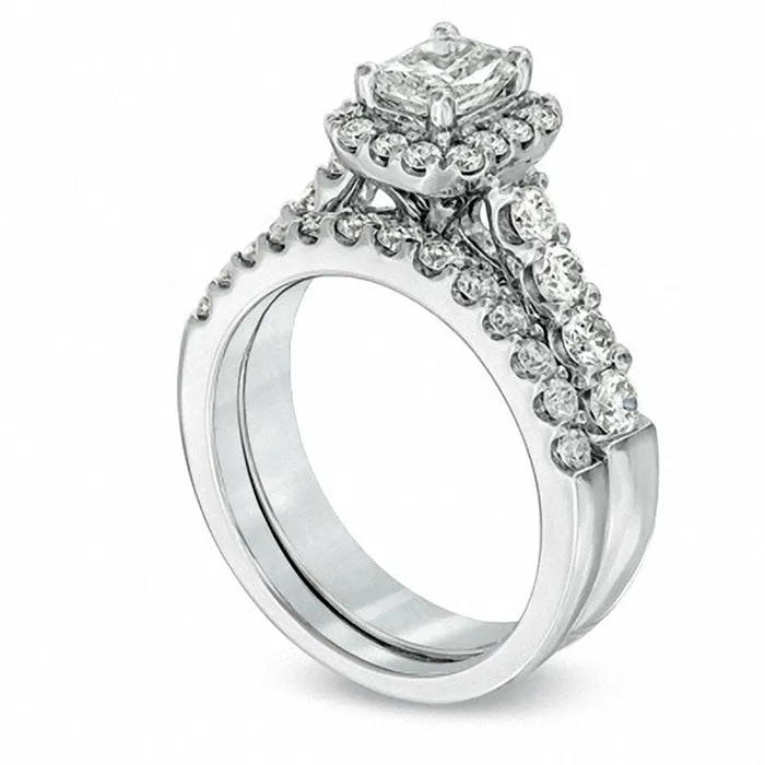 Goldia Rings Previously Owned 20 CT TW RadiantCut Natural Diamond Framed Bridal Engagement Ring Set in Solid 14K White Gold Goldia Rings Previously Owned 20 CT TW RadiantCut Natural Diamond Framed Bridal Engagement Ring Set in Solid 14K White Gold