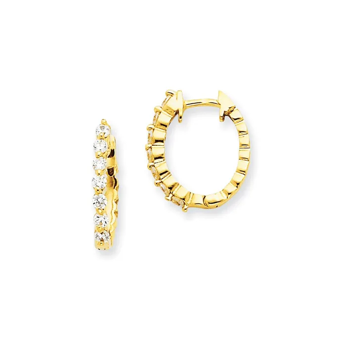 Goldia Solid 14k Yellow Gold AA Simulated CZ Hinged Hoop Earrings Earrings