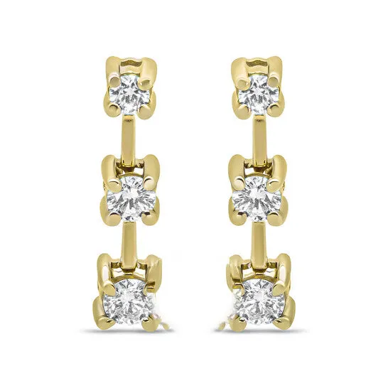 JMS always Earrings Original 14K Yellow Gold 14 Cttw Round Diamond 3 Stone Graduated Linear Drop Past Present and Future Stud Earrings HI Color SI1SI2 Clarity