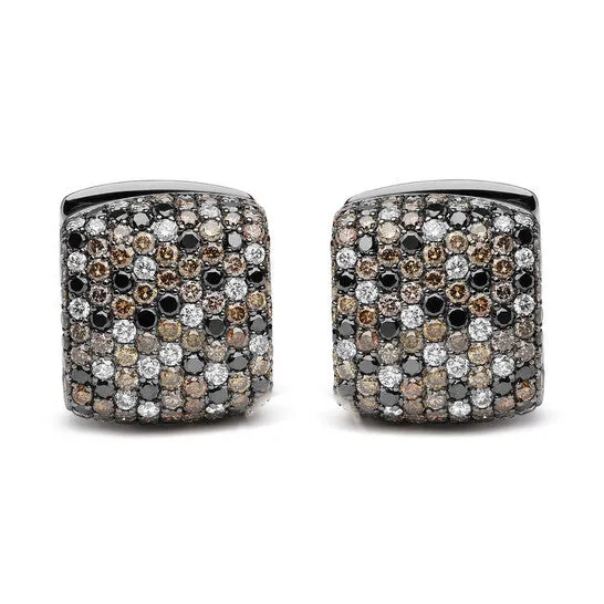 JMS always Earrings Original Black Rhodium Plated 18K White Gold 12 58 Cttw Multi Color Diamond Square Domed Huggie Hoop Earrings