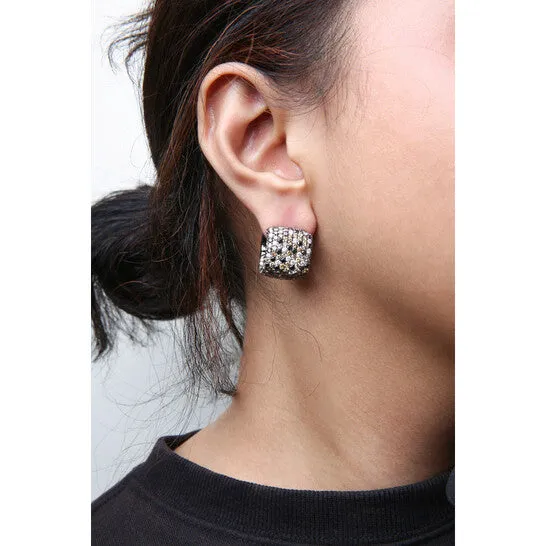 JMS always Earrings Original Black Rhodium Plated 18K White Gold 12 58 Cttw Multi Color Diamond Square Domed Huggie Hoop Earrings