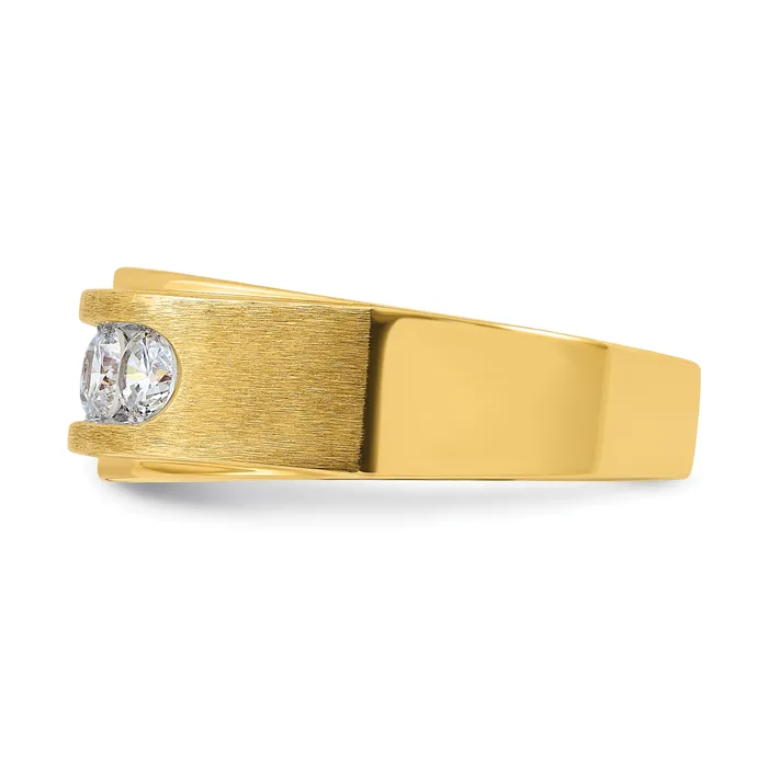 Rings 14k Yellow Gold with White Rhodium 1 Ct Lab Grown Diamond VSSI G Five Stone Polished and Brushed Mens Ring Goldia