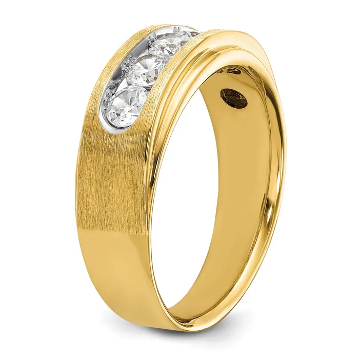 Rings 14k Yellow Gold with White Rhodium 1 Ct Lab Grown Diamond VSSI G Five Stone Polished and Brushed Mens Ring Goldia