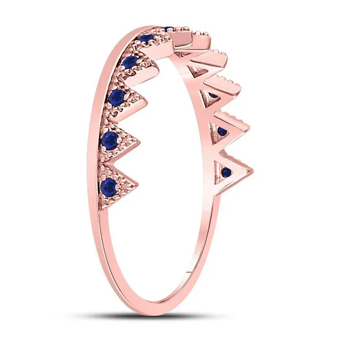 Rings gndatlanta 10kt Rose Gold Round Blue Sapphire Chevron Stackable Band Ring 110 Cttw