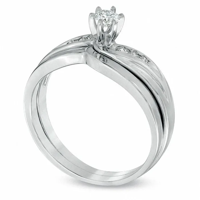 Rings Goldia 020 CT TW Natural Diamond Bridal Engagement Ring Set in Solid 10K White Gold