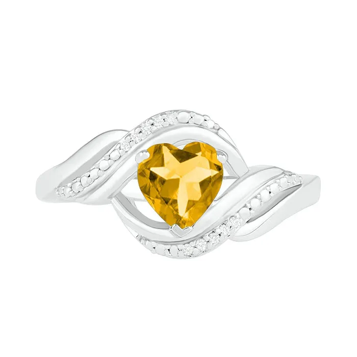 Rings HeartShaped Citrine and Natural Diamond Accent Ribbon Ring in Sterling Silver Goldia