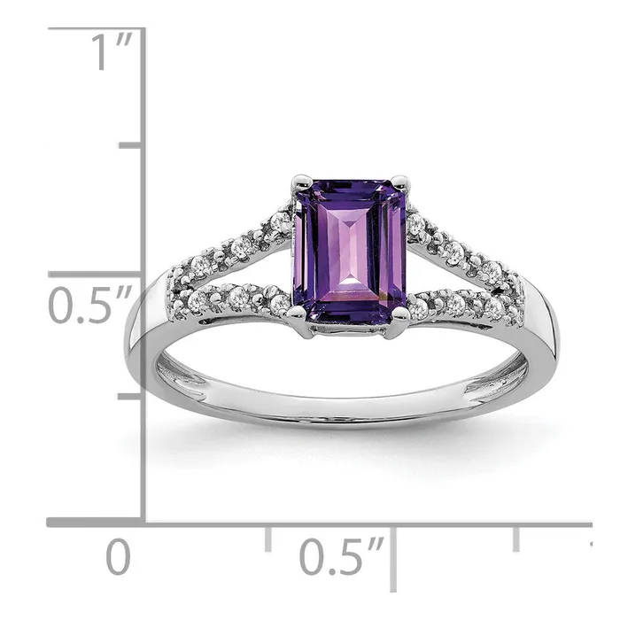 Solid 14k White Gold Simulated Emerald Simulatedcut Amethyst and CZ Ring Goldia Rings