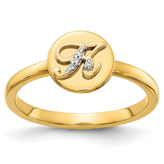 Solid 14k Yellow Gold Simulated CZ Initial K Ring Goldia Rings