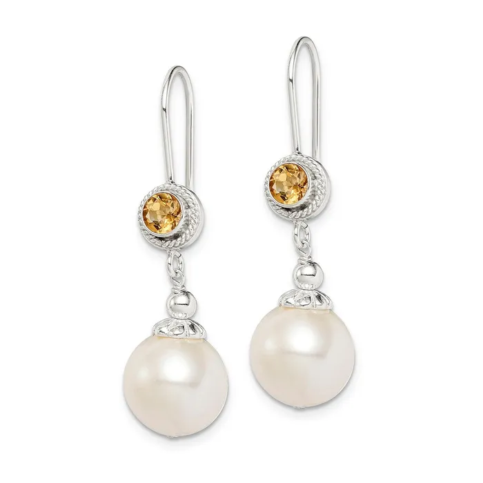 Sterling Silver Citrine FW Cultured Pearl Drop Earrings Goldia Earrings