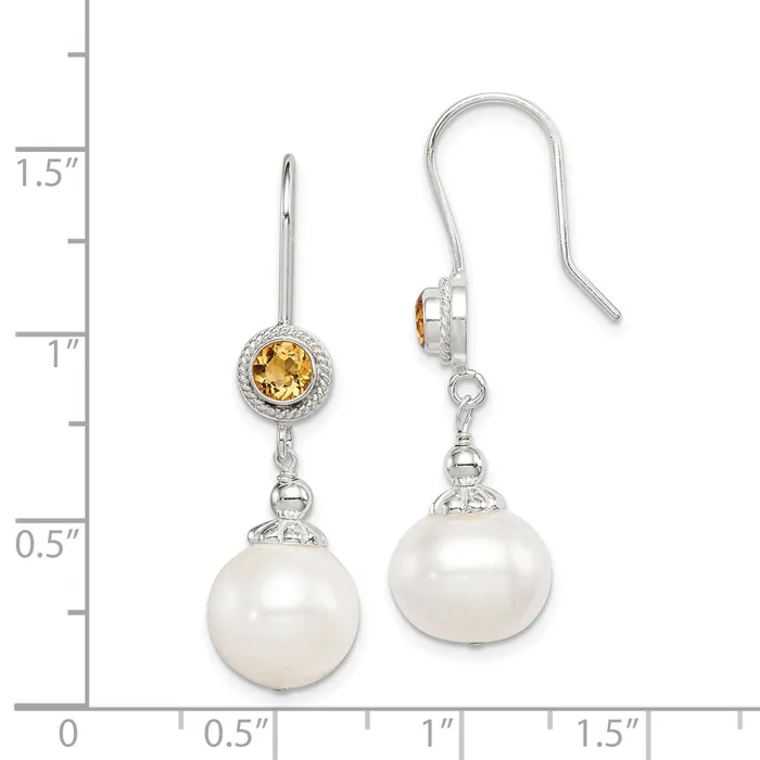 Sterling Silver Citrine FW Cultured Pearl Drop Earrings Goldia Earrings