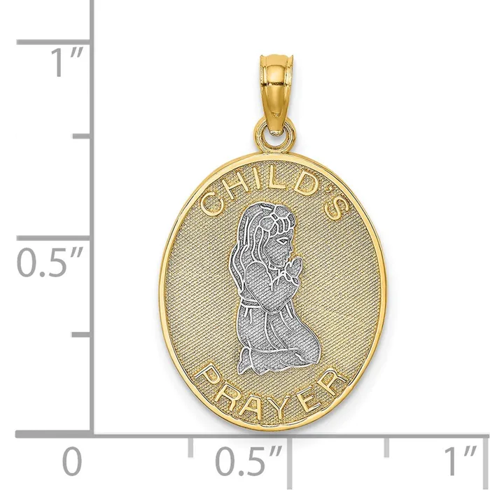 14k wRhodium Reversible CHILDS PRAYER wGirl Charm TreasureFineJewelers Charm Necklaces