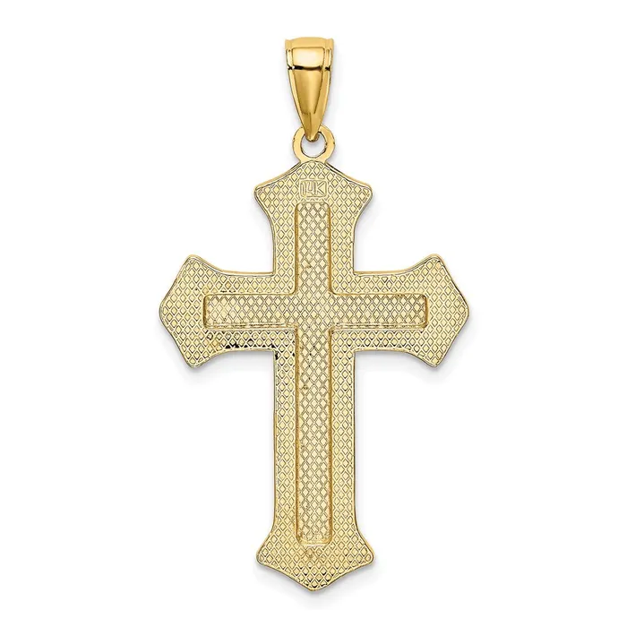 14k Yellow Gold 2D Filigree Center Block Cross Charm TreasureFineJewelers Charm Necklaces