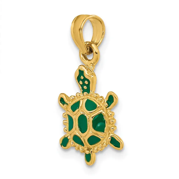 Charm Necklaces 14K Green Enamel 3D Land Turtle Charm TreasureFineJewelers