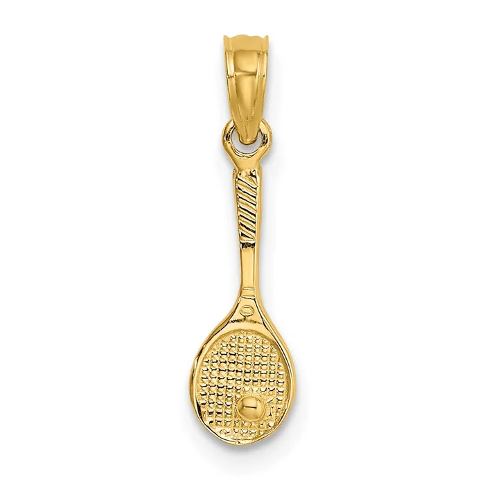 Charm Necklaces 14K Solid Polished 3D Tennis Racquet Charm TreasureFineJewelers