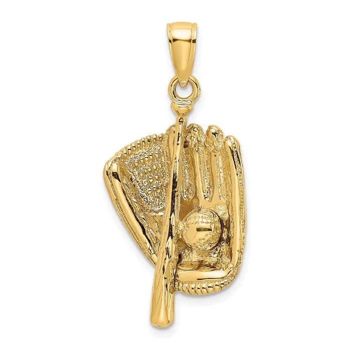 Charm Necklaces TreasureFineJewelers 14K 3D Baseball Glove Bat and Ball Charm